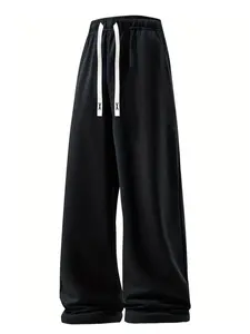 Unisex Wide Leg Pants WithDrawstring Waist, Solid Color CasualPants With Elastic Waist And PocketsSuitable For Four Seasons, Perfect ForEveryday Wear，Sweatpants