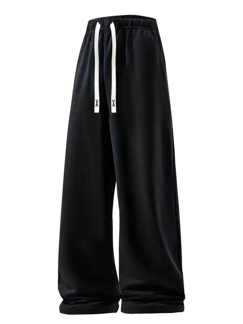 Unisex Wide Leg Pants WithDrawstring Waist, Solid Color CasualPants With Elastic Waist And PocketsSuitable For Four Seasons, Perfect ForEveryday Wear，Sweatpants Fit Adjustable
