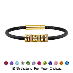 Personalized Name beads Bracelet Custom Name birsthstone Bracelet Leather Bracelet  Jewelry Gift Valentine's Day Gift