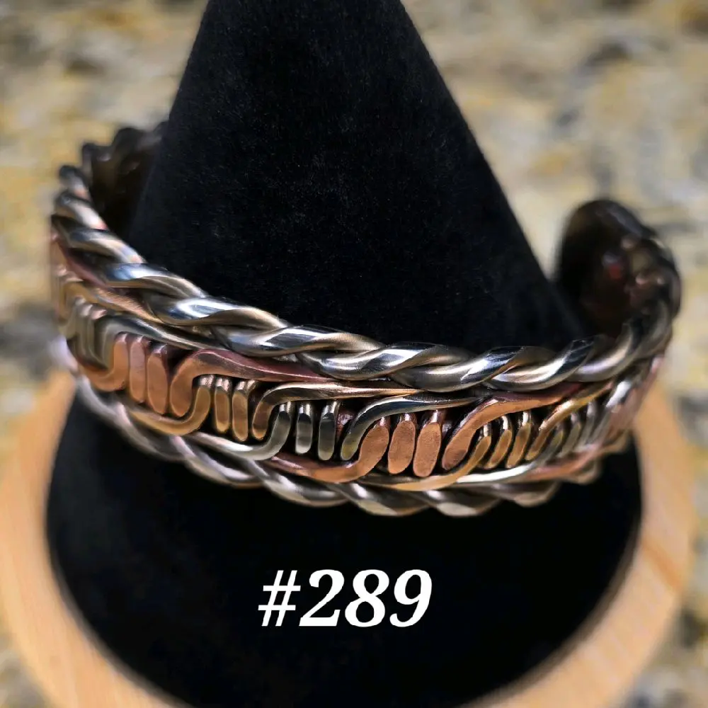 #289 Copper SS SB  6" x 3/4"   Hand-Woven Cuff Bracelet Handmade Artisan Jewelry Unisex Gift Ready Open Cuff Design Comfortable Daily Wear