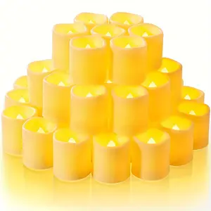 50 Pieces Flickering Flameless Wishing Candles, Battery Powered Led Wishing Tea Candles, Realistic Electric Fake Candles for Easter, Wedding, Table (Battery Included)