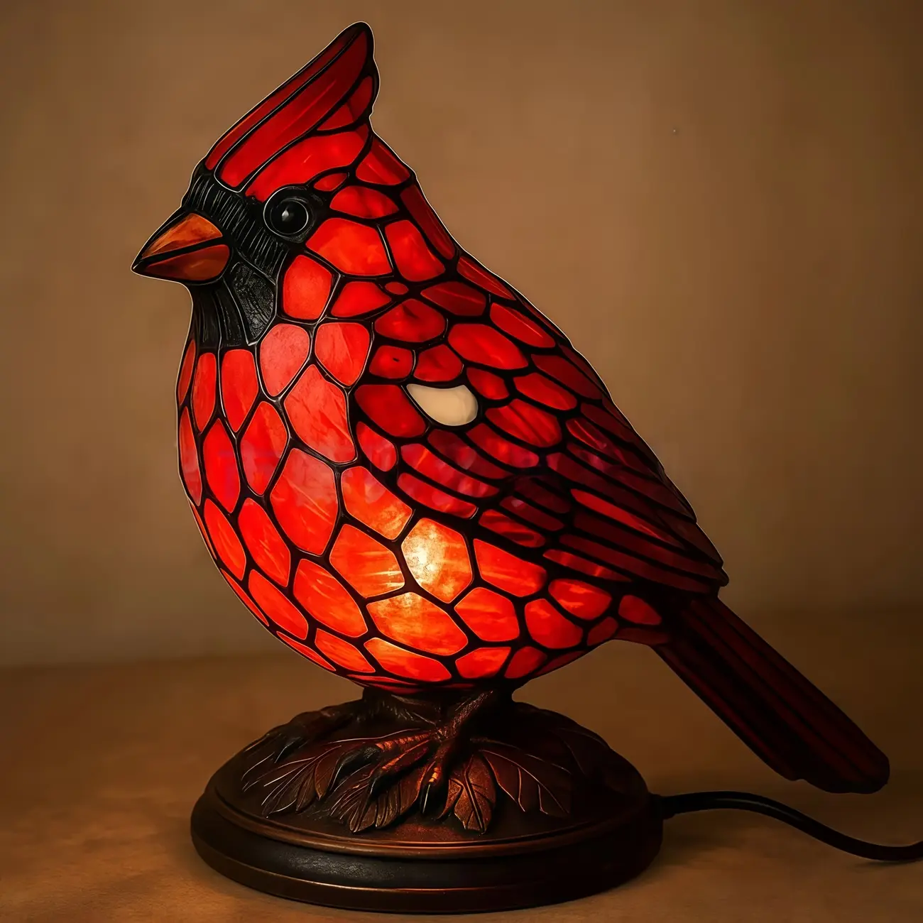 Red Cardinal Resin Night Light Lamp – Stained Glass Style Bird Table Lamp for Bedside, Windowsill, and Bookshelf Decor, Perfect Christmas, Thanksgiving, and Birthday Gift