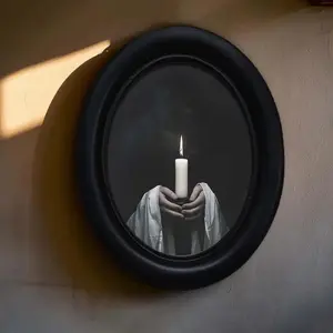 1count, Victoria Wall Art with Candles - Vintage Style Figure Wall Art - Wooden Decorative Signage - Unique Artwork (6.8x8.7, Oval Figure Art, Oval Wall Decoration, Halloween Decor, Christmas Decor, Thanksgiving Decor.