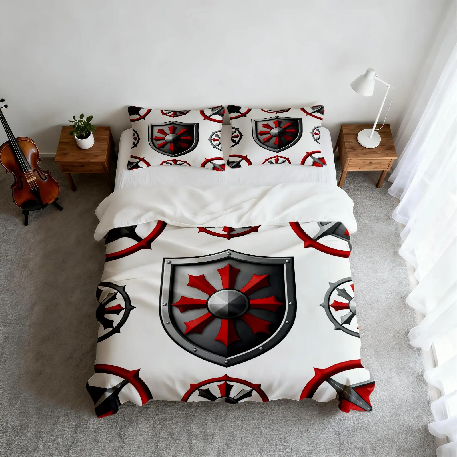 2/3 PCS Edgy Medieval Dark Fantasy Bedding Set, Cool Gothic Style Duvet Cover for Bedroom, Hotel & Airbnb, Secure Zipper Closure & Easy to Remove, Ideal Housewarming, Birthday & Christmas Gift, No Filling Included