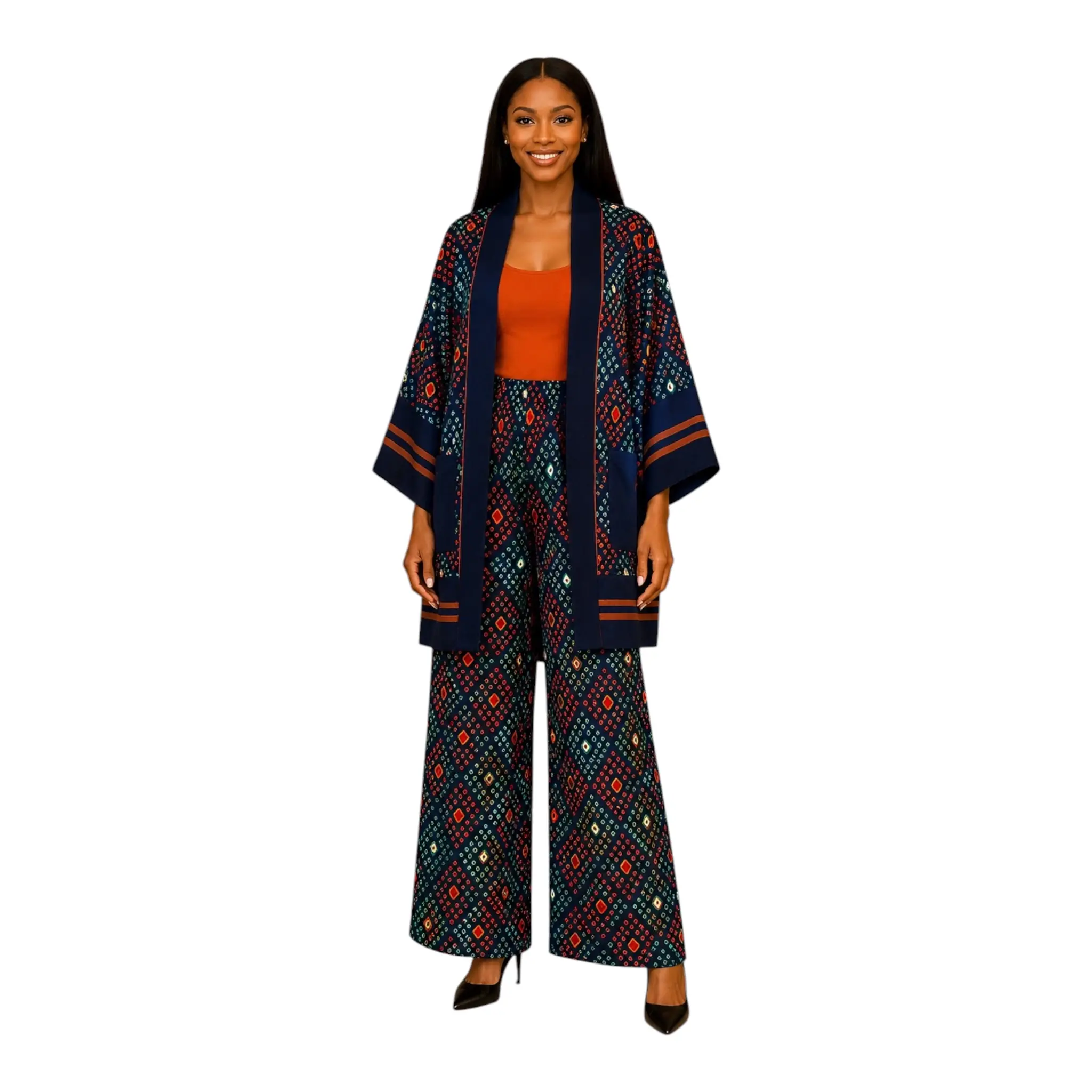 CRZ Luxury African Print Ankara Kimono Jacket and Pant