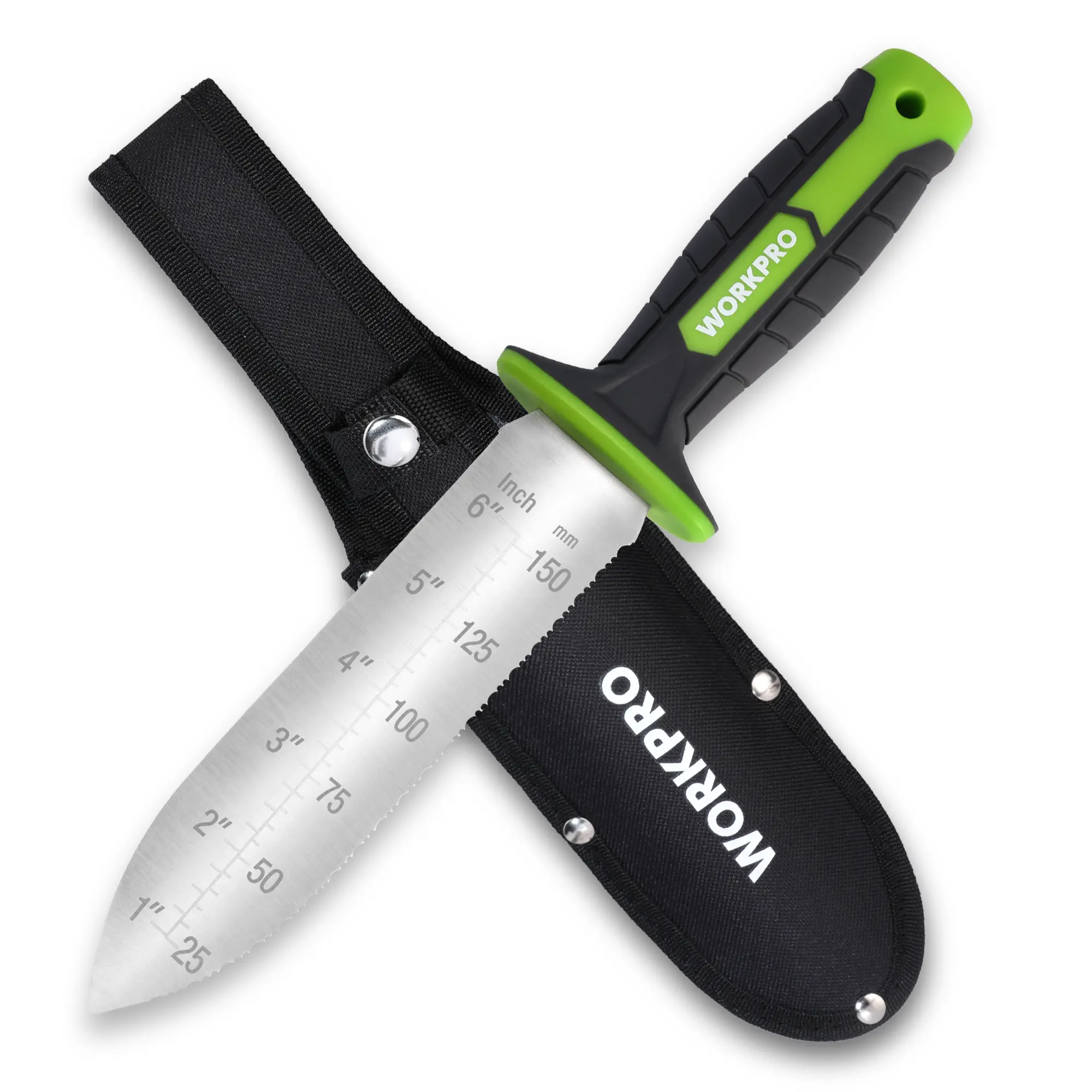#Summersales WORKPRO Hori Hori Garden Knife, Garden Tools with Oxford Sheath | Stainless Steel Blade with Cutting Edge, Ergonomic TRP Handle with Hanging Hole, for Weeding, Planting, Digging, Green
