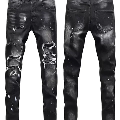 Men's Tight-Fitting Stretch Plain Pocket Jeans, Ultra-Elastic Denim Jeans, Distressed Skinny Denim, Ripped Slim Fit, Comfortable Casual Wear, Fashion Durable Design, Streetwear, Plain Ripped Destroyed Jeans, Plain Jeans Pants