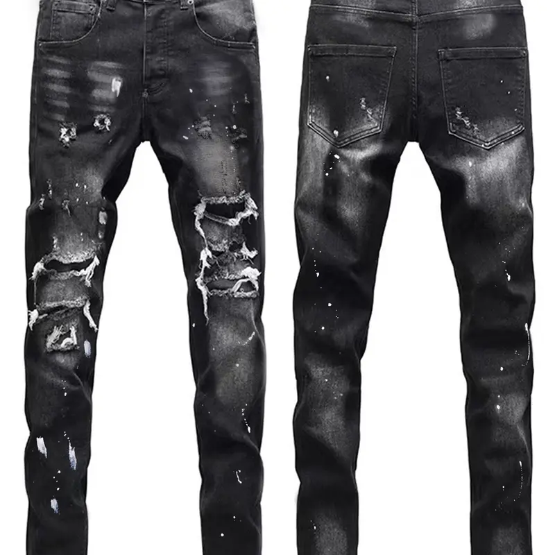 Men's Tight-Fitting Stretch Plain Pocket Jeans, Ultra-Elastic Denim Jeans, Distressed Skinny Denim, Ripped Slim Fit, Comfortable Casual Wear, Fashion Durable Design, Streetwear, Plain Ripped Destroyed Jeans, Plain Jeans Pants