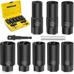 10PCS Deep Lug Nut Remover, 1/2" Drive Wheel Lock Removal Kit, Spiral Type Lug Nut Removal Tool for Removing Stripped, Broken, Damaged, Rounded, Nuts & Screws