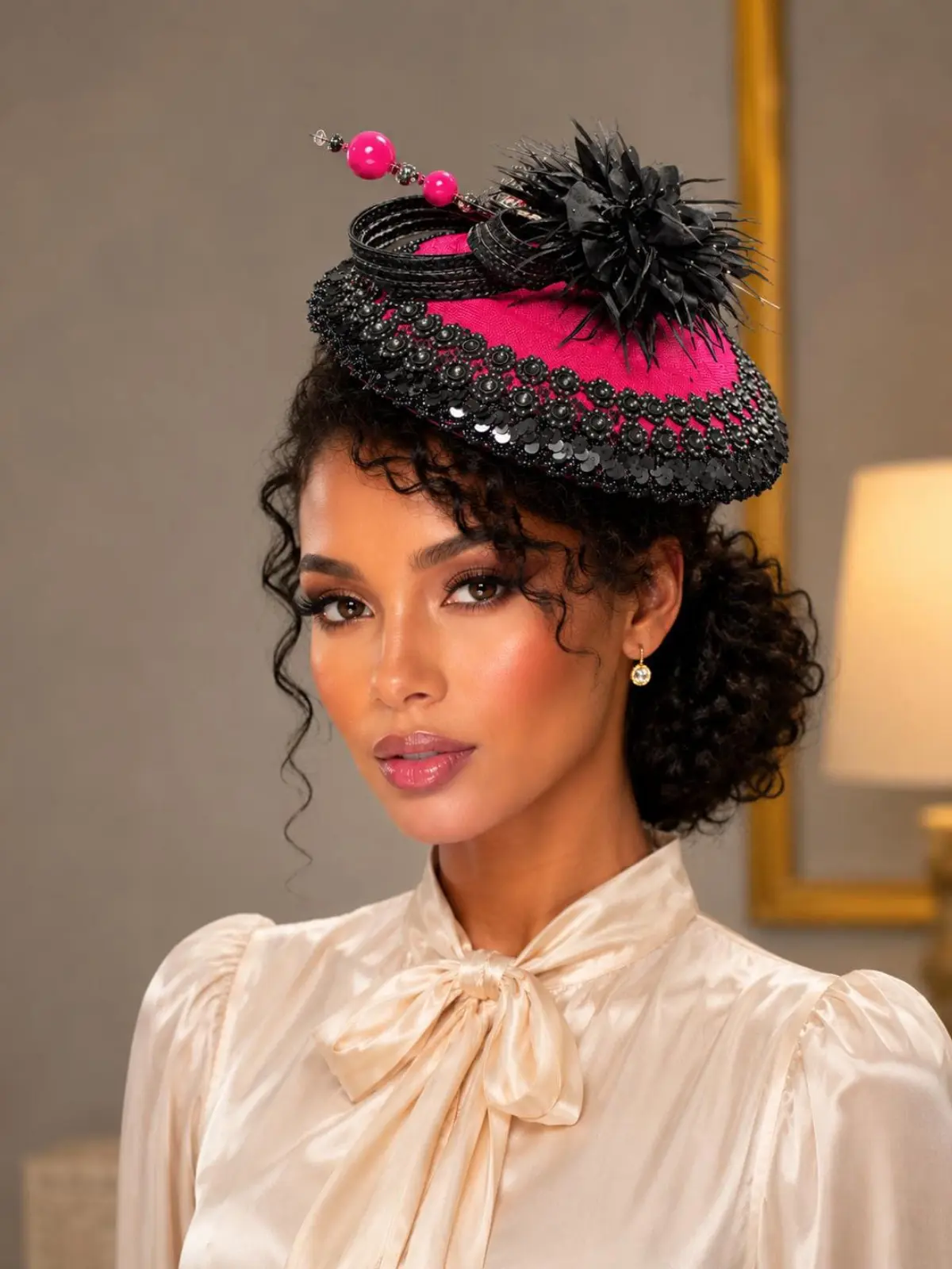 Hot Pink & Black Fascinator Hat for Women  Elegant Church Hat – Kentucky DerbyTea Party and Special Occasion Headpiece