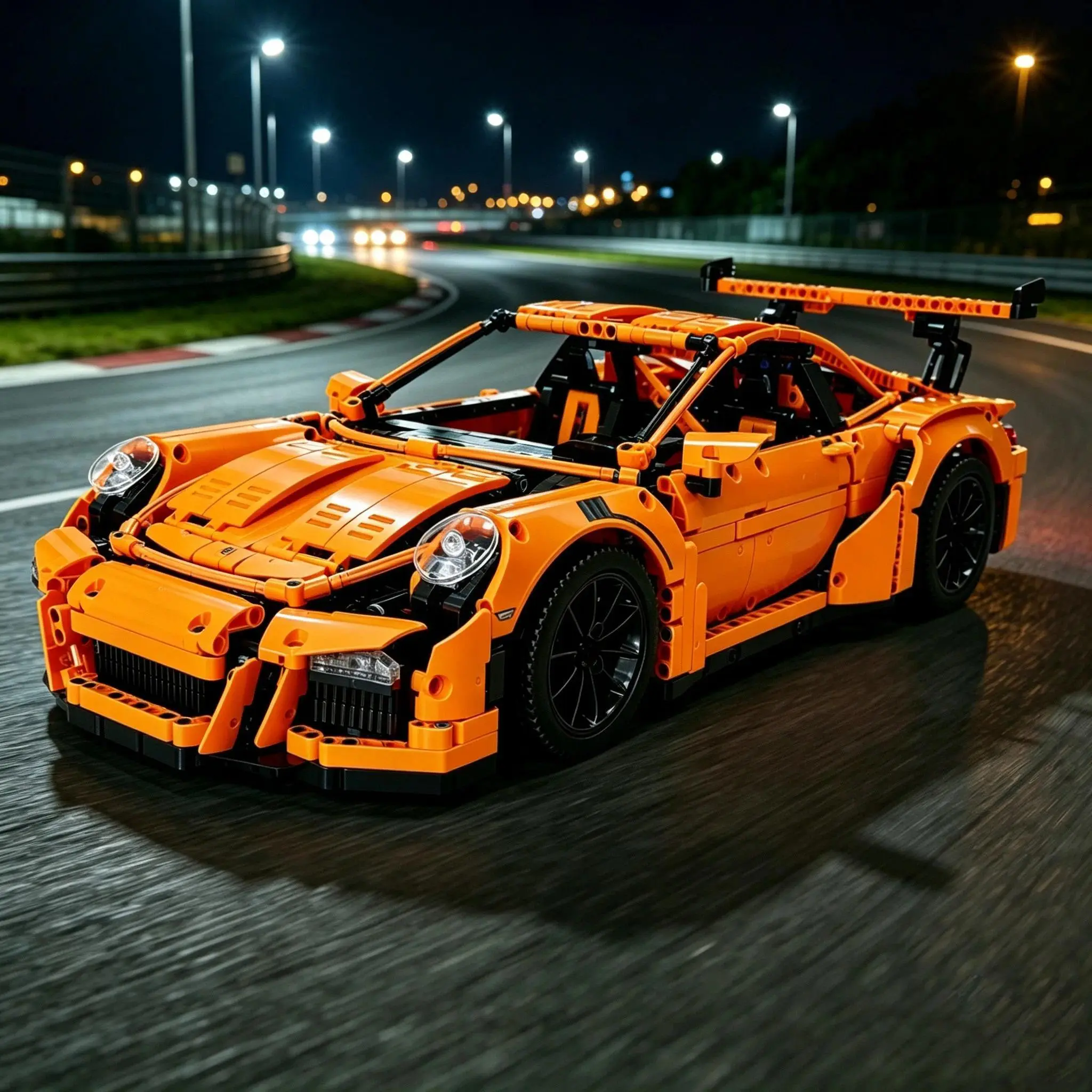 2704Pcs 1:8 Scale Orange Sports Car Building Set for Adults, Racing Vehicle Display Model, Numbered Bags Included, No Retail Box, DIY Construction Toy, Birthday, Halloween and Christmas Gift