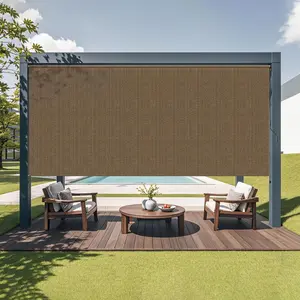 HOMEDEMO Outdoor Roller Shades for Patio, 6'W x 6' H(WxH) Mocha Roll up Shade for Outside，Sun Roller Shade Cloth Roll Blinds Cordless Waterproof for Porch Gazebo Pergola Balcony Backyard