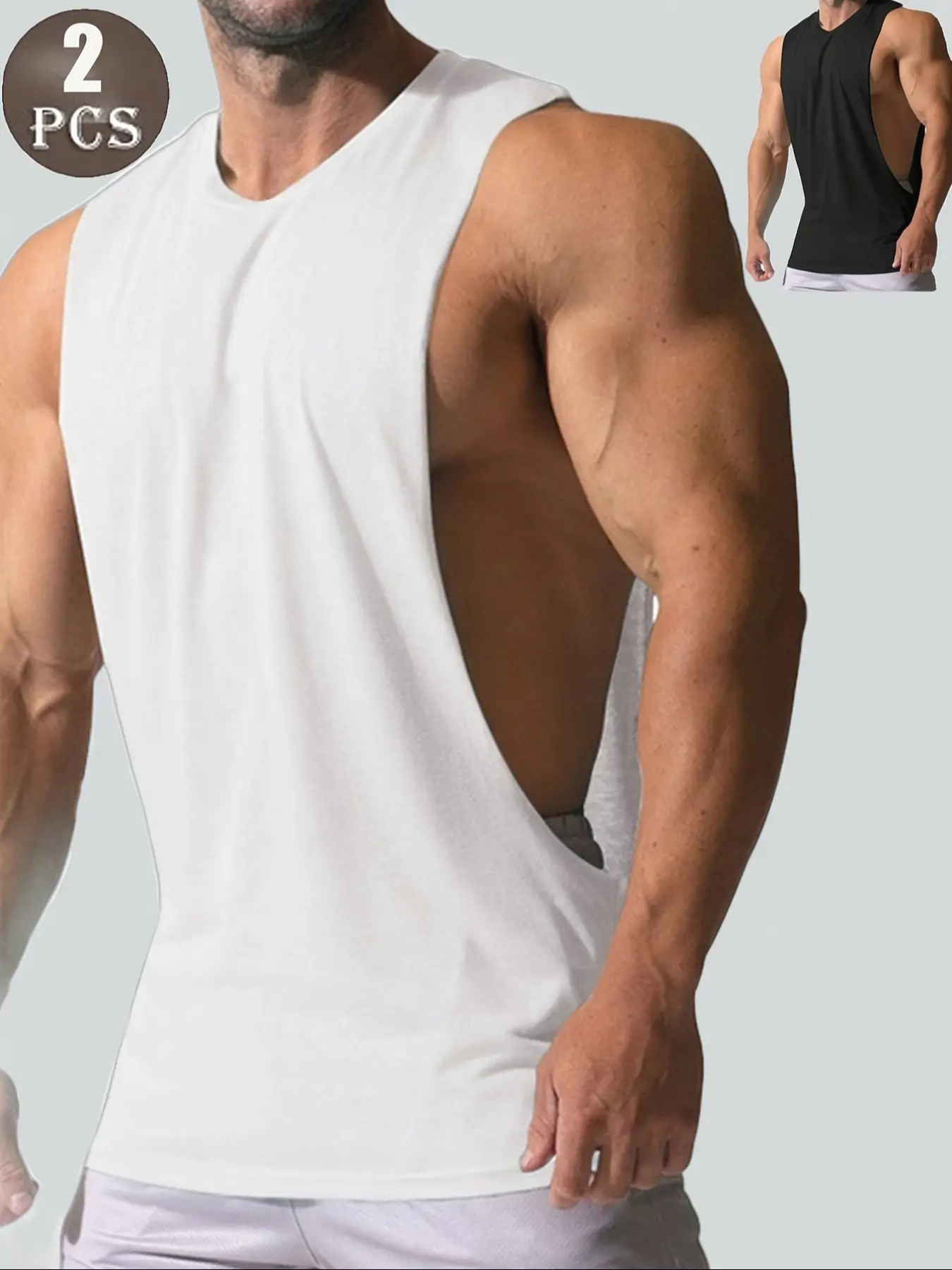 Men's Sleeveless Vest Set, & Polyester Blend, Breathable Comfort Fit, Round Neck, Wide Shoulder Gym Wear, All Seasons