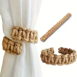 Handmade Jute Rope Curtain Tieback Fringe, Natural Fiber Home Textile Boho Style Bedroom Living Room Coastal Decor, Modern Home Accessories
