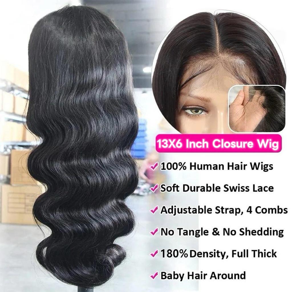 Bling Hair 16 Inch 13x6 Frontal HD Lace Human Hair Wig Body Wave  180% Density, Pre-Plucked Bob Wig for Women