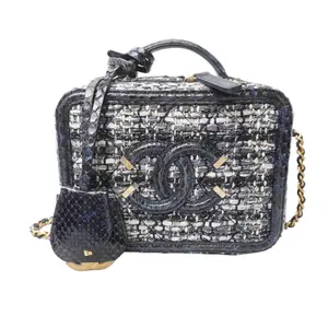 Pre-owned leather Crossbody Bags Chanel Navy Tweed Python Medium Filigree Vanity Case