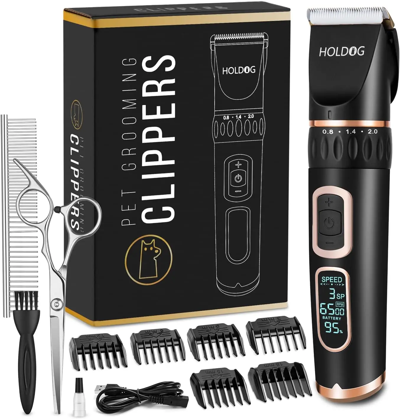 Professional Heavy-Duty 3-Speed Rechargeable Cordless Dog Clippers, Low-Noise High-Power Electric Grooming Tools for Small & Large Thick-Coated Dogs, Cats