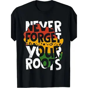 Never Forget Your Roots Afro American Men Black History Month T shirt Retro Cultural Heritage Tee Featuring Africa Map and Afro Asian Hair Texture Graphics Comfortable Short Sleeve Shirt for Celebration and Casual Wear