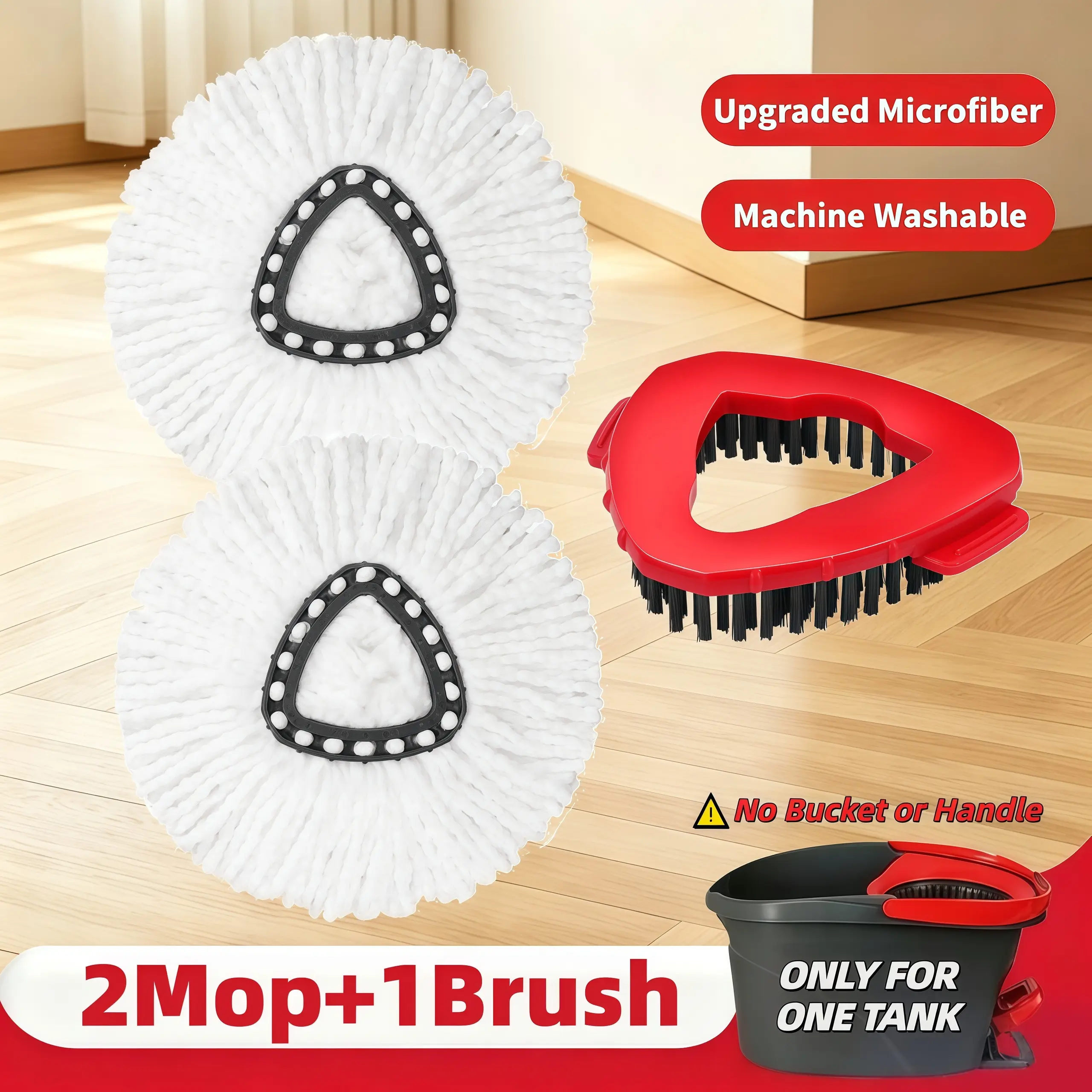 Mop Heads Replacement for Ocedar, Mop Replace Head for Ocedar EasyWring 1 Tank, Microfiber Spin Mop Refills, Include 2 Spin Mop Replacement Head Deep Cleaning Machine Washable with 1 Scrubber Mop Head