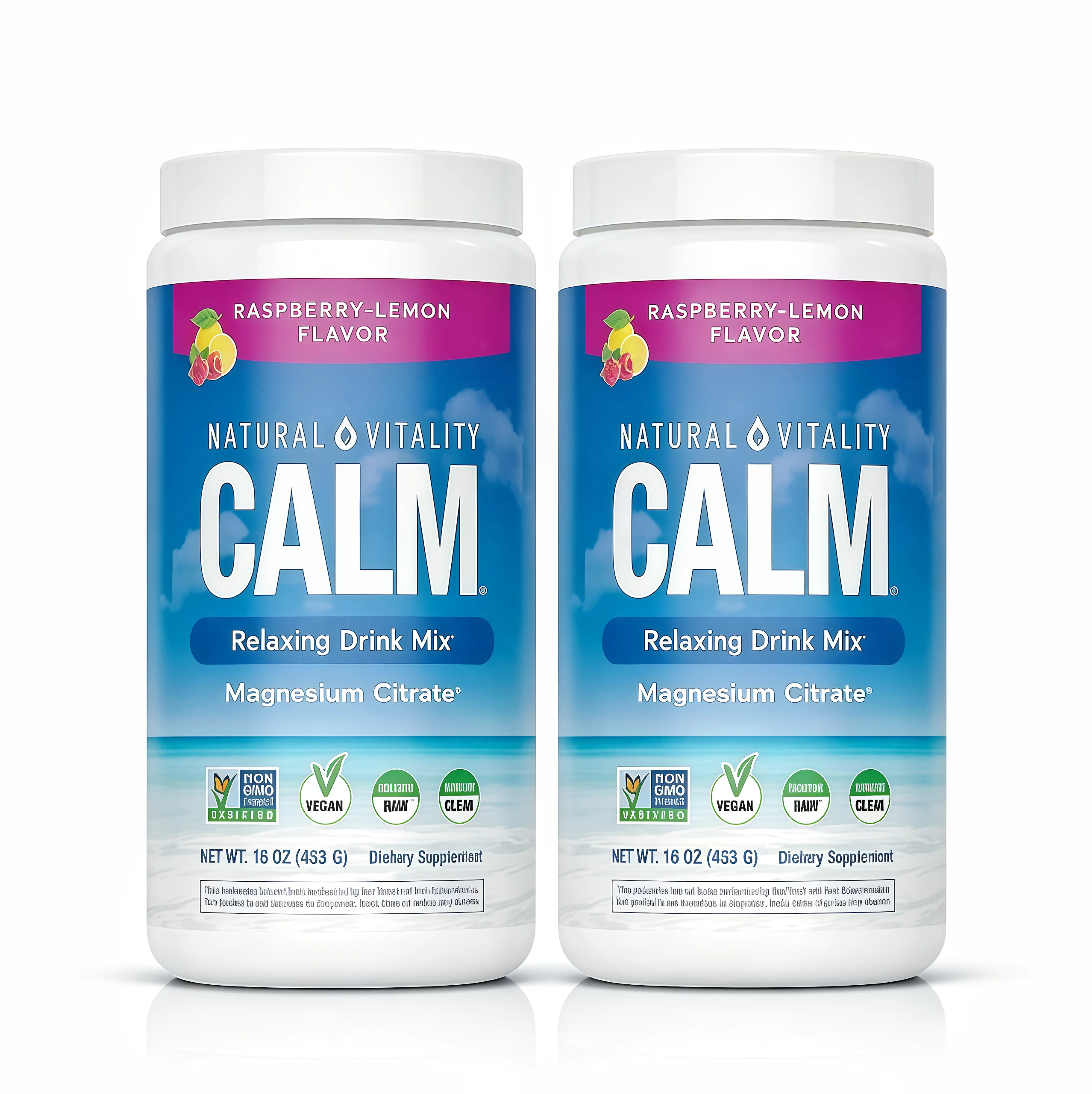 2 Pcs MaxCalm Relaxing Drink Mix DT- Anti Stress Drink Mix - With Ionic Magnesium Citrate + Glycinate - Raspberry Lemon Flavor - 16 oz (453 g) - 113 Servings