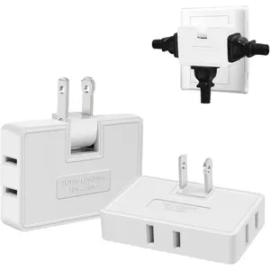 3 Way Flat Wall Outlet Extender Adapter- 2 Pack 180 Degrees Rotatable Flat Plug AC Adapter, 2 Prong Foldable Swivel Outlet Extender, Outlet Splitter for Behind Furniture (White, Type A)