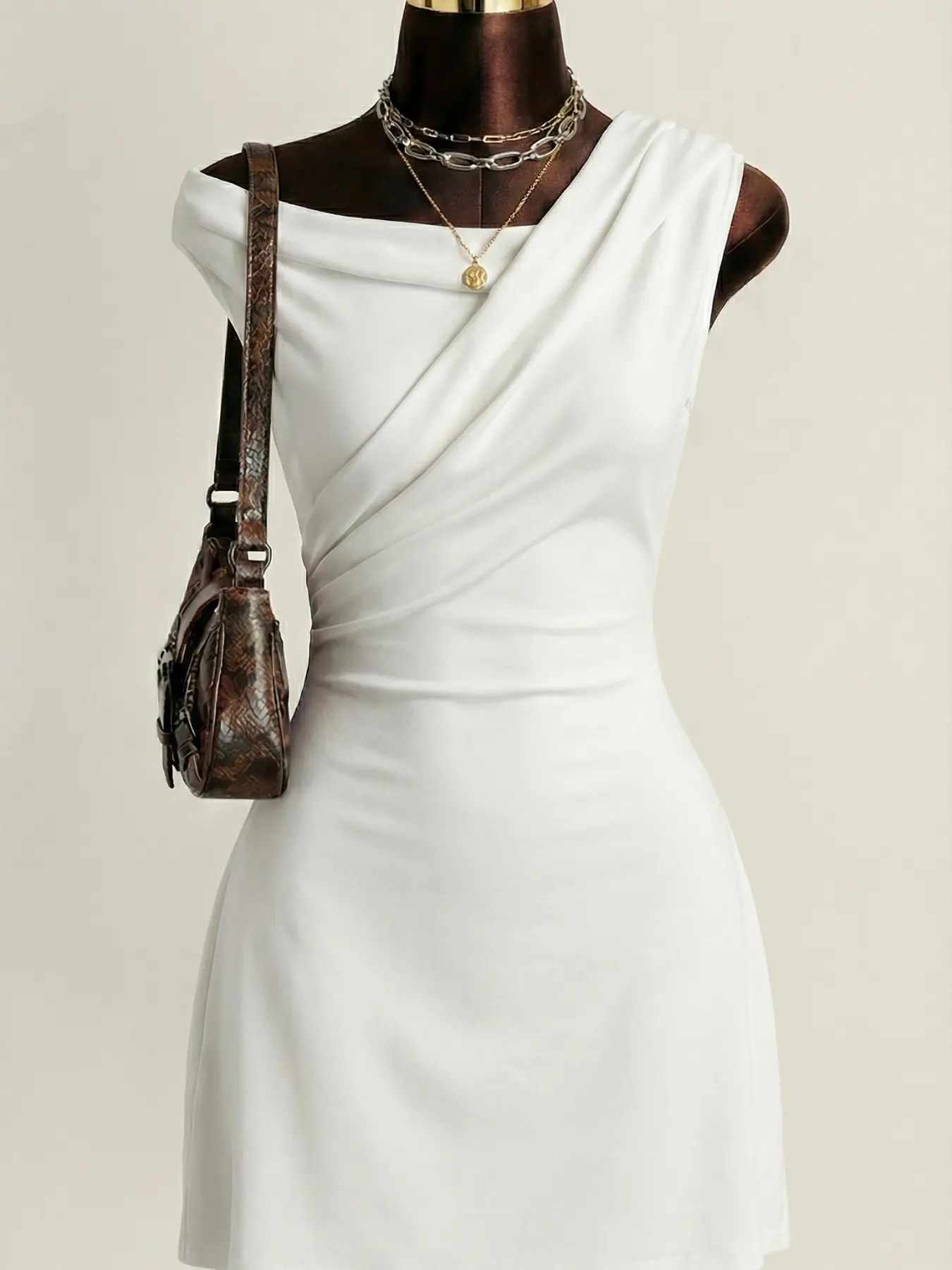 Elegant Asymmetrical Off-Shoulder Dress, Cross-Fold Neck Design, Slimming  Waist A-Line Skirt, Back Cut-Out Detail, Perfect for Commuting, Dates,  Parties - TikTok Shop