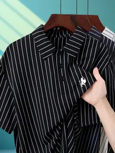 Men's Summer Casual Lion Print Short Sleeve Polo Shirt, Comfortable Ice-Cool Collared Top for Daily Commute and Shopping