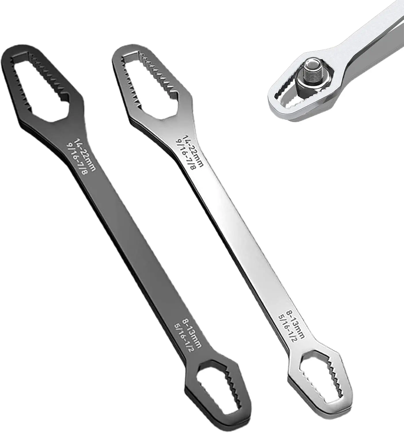 Universal Torx Wrench Set, 2-Piece Double-Ended Self-Tightening Adjustable Wrench Tools (8-22mm), High-Hardness CR-V Steel Metric Spanner for Light Automotive, Motorcycle & Bicycle Maintenance