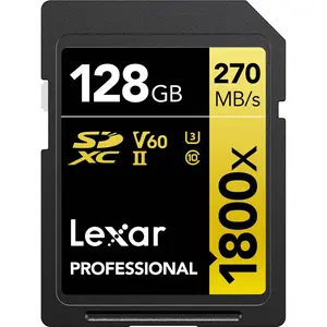 Lexar  128GB Professional 1800X Class 10 UHS-II U3 Gold Series SDXC Memory Card