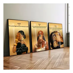 3-Piece Black  Girl Wall Art Set - Scripture & Bible Verse Prints - Christian Wall Decor for Girl's Room - Art for Bedroom, Study, Living Room -  cover art poster Abstract Face Design Wood