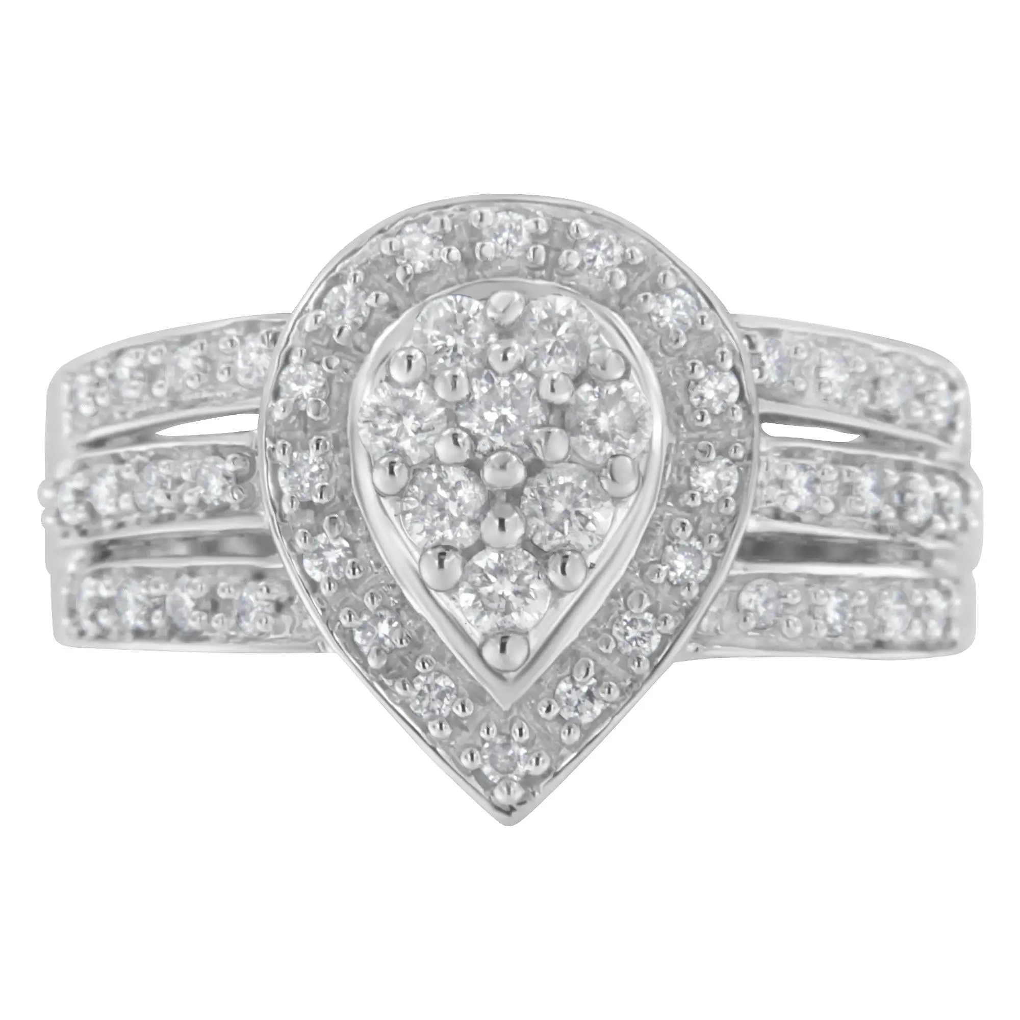 10K White Gold Diamond Cocktail Teardrop Ring (1/2 Cttw, H-I Color, SI