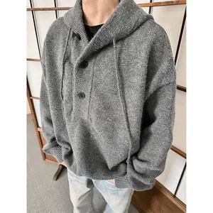 Hooded Sweater Men Autumn Winter Thickened Warm American Retro High-end Cool Knitted Sweater Jacket Sweatshirt Top