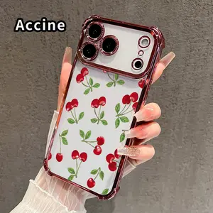 Cherry Delight Pattern Phone Case for iPhone 17 Pro Max 16 15 Plus Air 14 13 12 11 E Electroplated Four-Corner Anti-Fall Protection Cellphone Cover