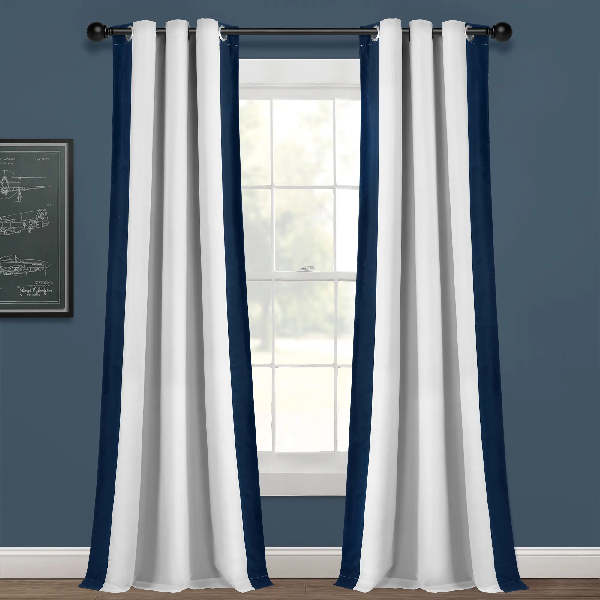 Lush Decor Block Border Grommet Blackout Window Curtain (Single Panel) - 40"W x 84"L - Blackout Curtains For Bedroom - White Curtains Lush Decor Block Border Grommet Blackout Window Curtain (Single Panel) - 40"W x 84"L - Blackout Curtains For Bedroom - White Curtains