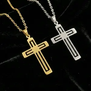 Finely-Made Gold and Silver Plated Stainless Steel Men's 18in Cross Necklace Gift Casual Changeable Chain Waterproof