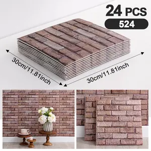 24pcs Self-Adhesive Wall Stickers, 3D Brick Pattern, Soundproof Wallpaper, Waterproof Kitchen Decor, Bedroom Home Decoration