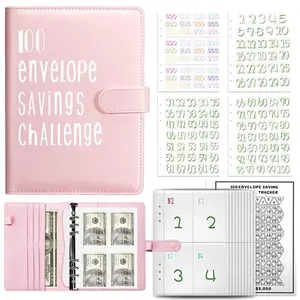 【GROOSHA】 100 Envelopes Money Saving Challenge Binder, Savings Challenges Book with Cash Envelopes, Budget Binder with Double Side Laminated Tracker, Easy and Fun Way to Save $5050, 10000
