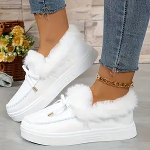 Women's Winter Snow Boots with Plush Faux Fur Collar, Warm Slip-Resistant Sole & Soft Fabric Upper, Cozy Round Toe & Synthetic Outsole, Multi-Color Options (Pink, Brown, Purple), for Outdoor Winter, Casual & Semi-Formal Wear, All-Day & Easy-Clean Footwear