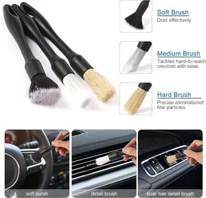 3PCS Ultra-Soft Boar Hair Car Detailing Brush Set - Car Interior Dust Brush Kit, Automotive Accessories for Trucks, SUVs