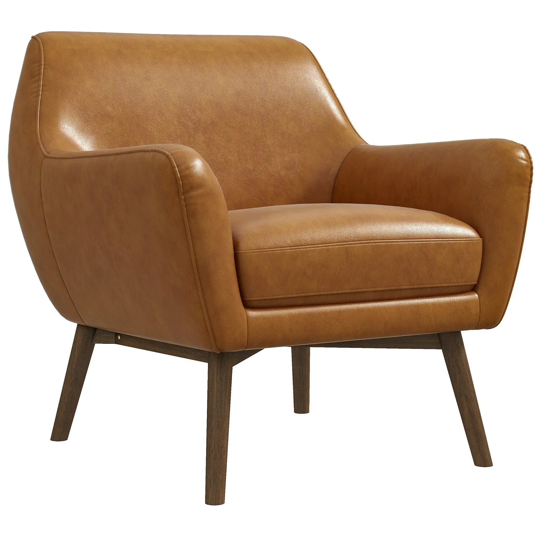 Penny Tan Genuine Leather Lounge Chair - Upholstered Accent Arm Chair, Midcentury Modern Back Living Room Furniture with Removable Legs for Den, Watch Party