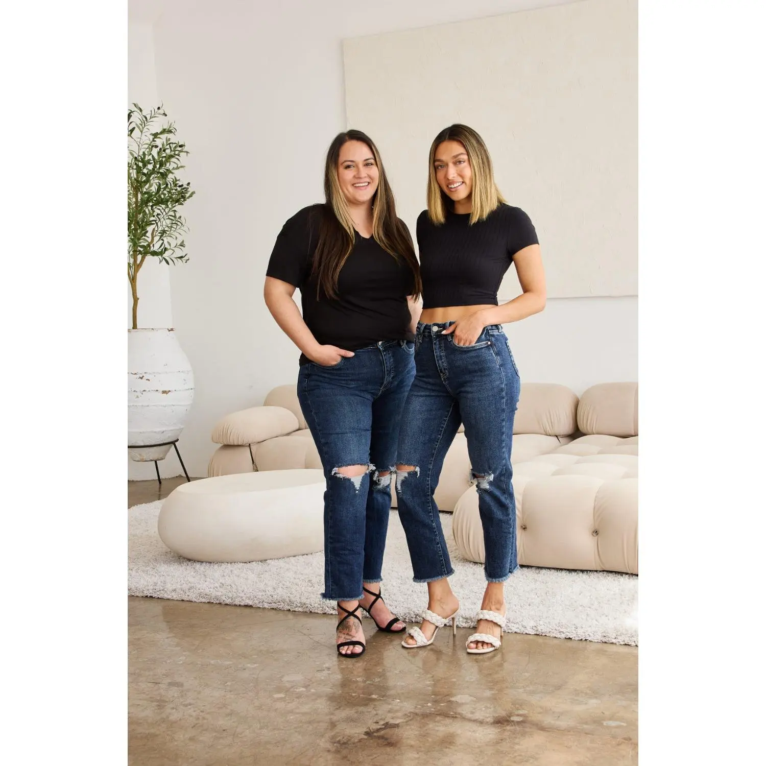 RFM Crop Dylan Full Size Tummy Control Distressed High Waist Raw Hem Jeans