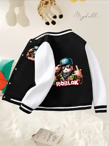 Roblox Cartoon Character Game-Style Printed Boys' And Girls' Spring/Autumn New Trendy Baseball Shirts, Fashionable, Casual, Comfortable, Suitable For Daily Outdoor Use, Ideal Gift Choice, Casual Jackets