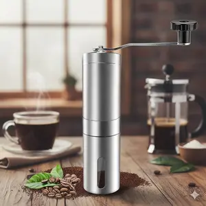 Professional Manual Coffee Grinder, Ceramic Burr Core, Adjustable Coarseness, Stainless Steel Body, Hand Crank Mill for Espresso to Coarse Grind, Non-Slip Durable Design, Perfect Gift for Coffee Lovers.