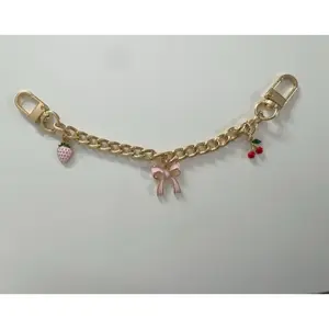 Purse Charm with Gold Chain, Strawberry & Bow Design - Simple Purse Accessory