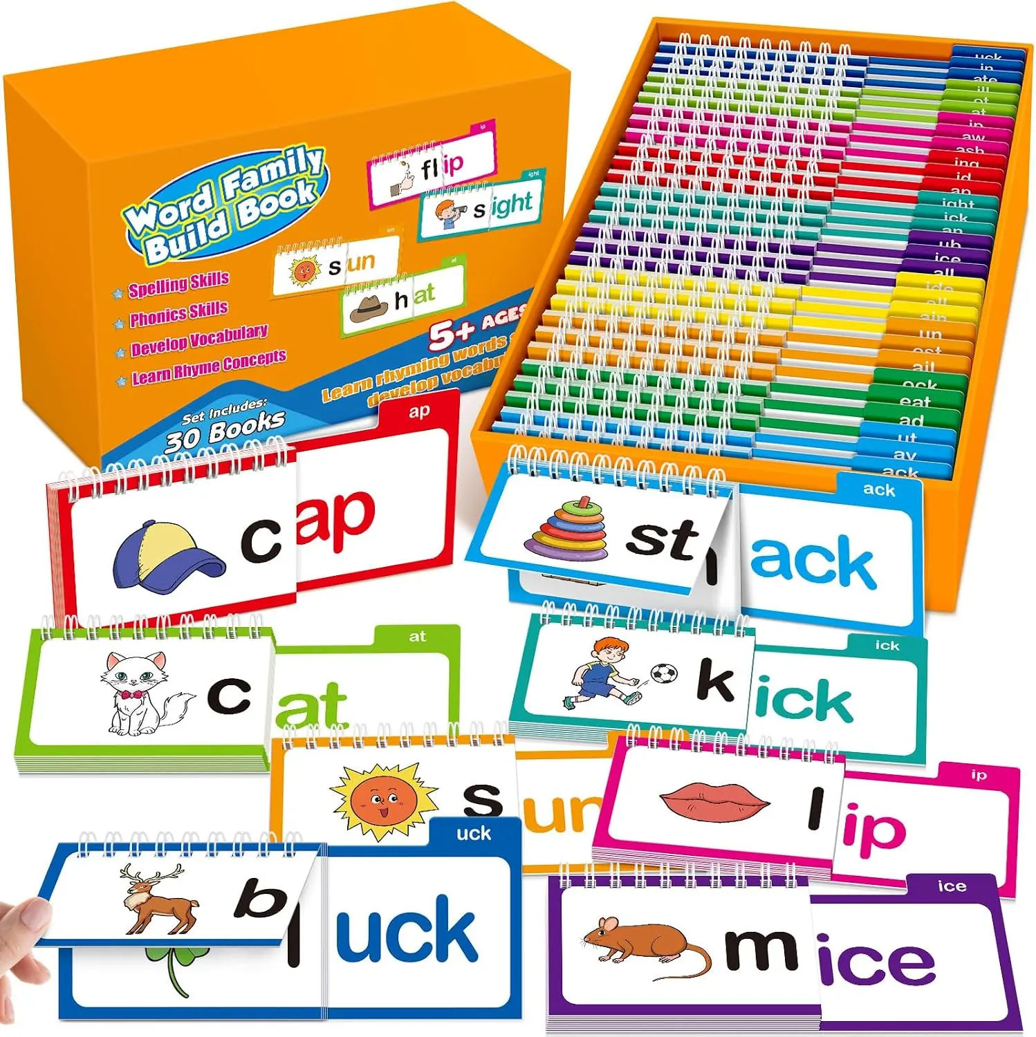 Phonics Flash Cards Word Family Build Book,Learn to Read 30 Read and Rhyme Flip Books,Sight Words Flash Cards Kindergarten Phonics Flip Books for Kids Classroom Homeschool Preschool Learning Activity