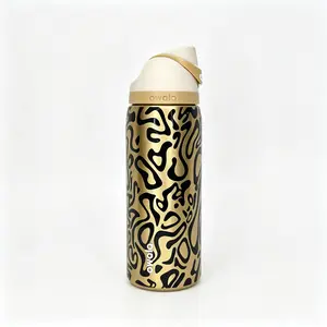 Owala 32oz fashionable golden leopard print insulated water bottle, leak-proof design, suitable for camping, hiking, road self-driving tour and other outdoor activities, is also an ideal gift for adventurers.