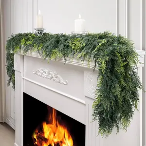 2 count 6ft Artificial Cedar Garland, Real  Pine Garland, Christmas Faux Greenery for Mantle, Fireplace Wall, Table Decor, Christmas Decorations, DIY Crafts