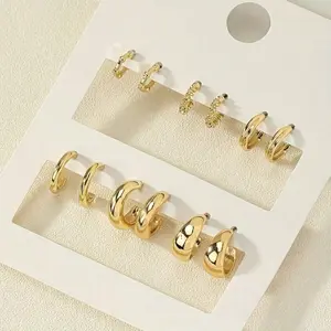 6 Pairs Of Classic, Fashionable And Simple Small C-Shaped Ear Studs, Multi-Piece Ear Ornament Set, Zinc Alloy Material, Suitable For Daily Wear By Women