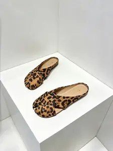 Women's Summer Leopard Print Cross Strap Slippers, PU Leather Flat Mules, Rubber Sole, Casual Daily Wear, Slip-On Comfort Shoes