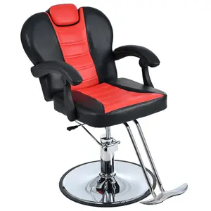 Classic Reclining barber Chair Salon Chair for Hair Stylist with Heavy Duty Hydraulic Pump, 360 °   Rotation, Tattoo Chair  Shampoo Beauty Salon Equipment,  Max Load Weight 330 Lbs, Red & Black   WL RR